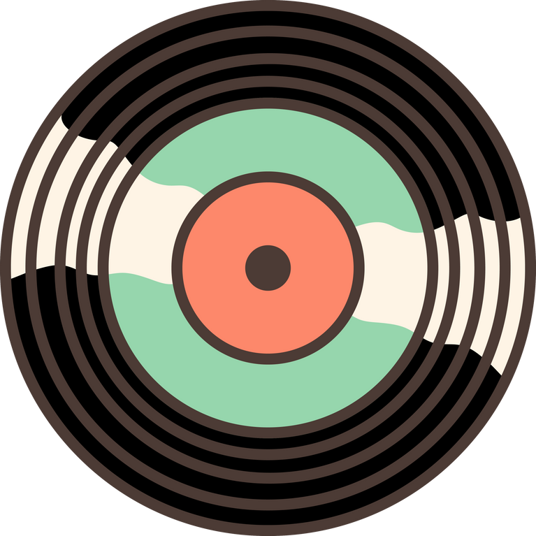 Vinyl record icon in cartoon style, 70s retro clipart.